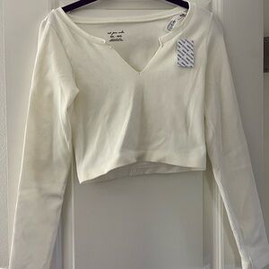 Urban Outfitters Cream Fitted Crop Blouse